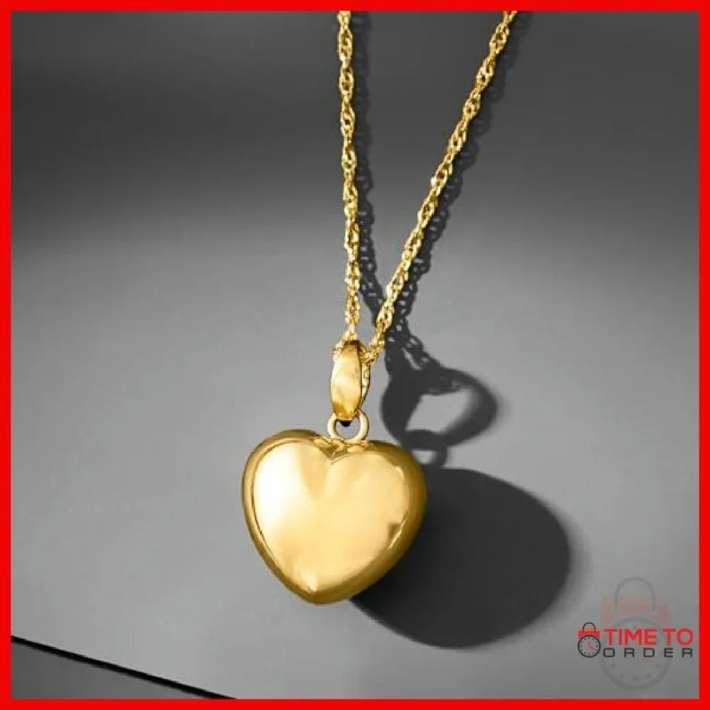 18kt Gold Over Sterling Puffed Heart Pendant Necklace with Lobster Clasp
